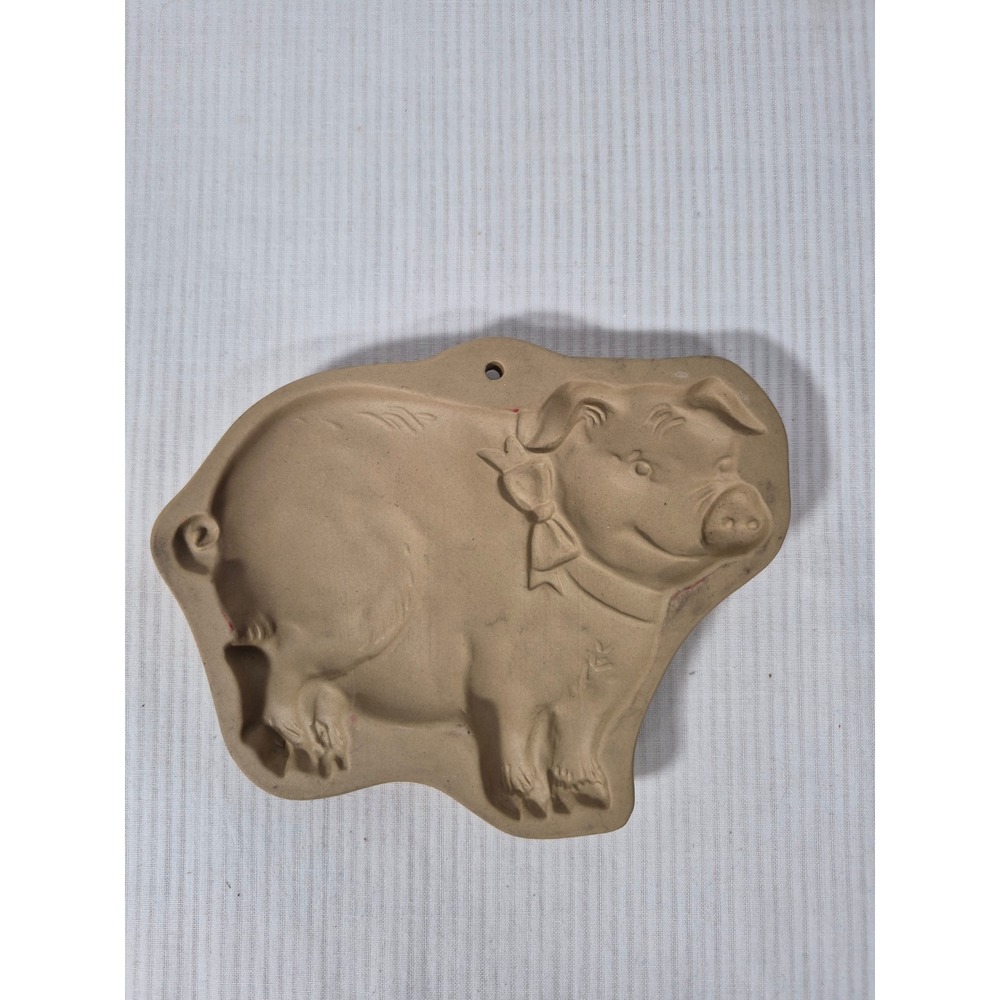 Vintage Brown Bag Cookie Art Stoneware Pig Cookie Mold Farmhouse Kitchen Decor